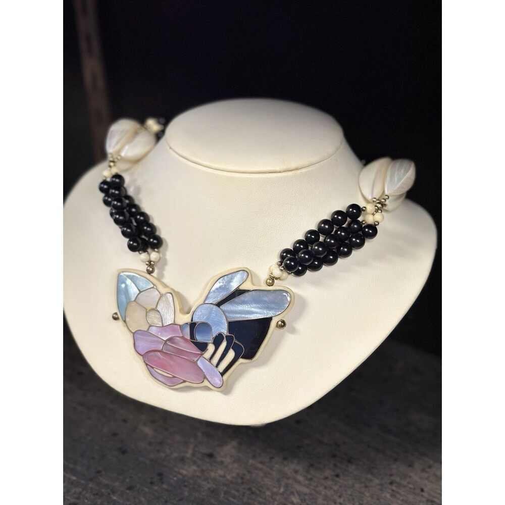 Vintage Lee Sands Mother of Pearl/Abalone Beaded Necklace | 28” length